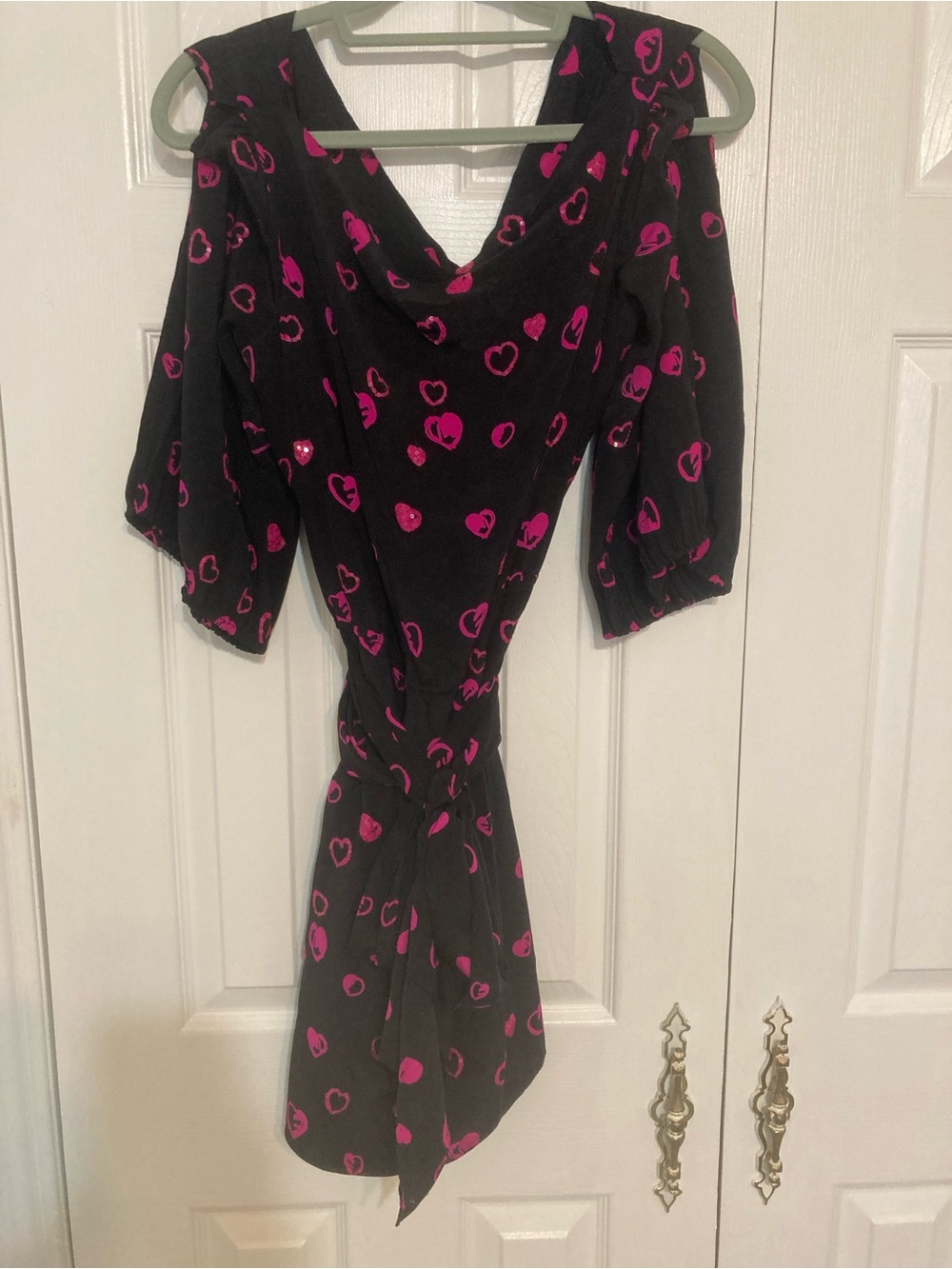 Halston Heritage Black Mini Dress with Pink Heart Print